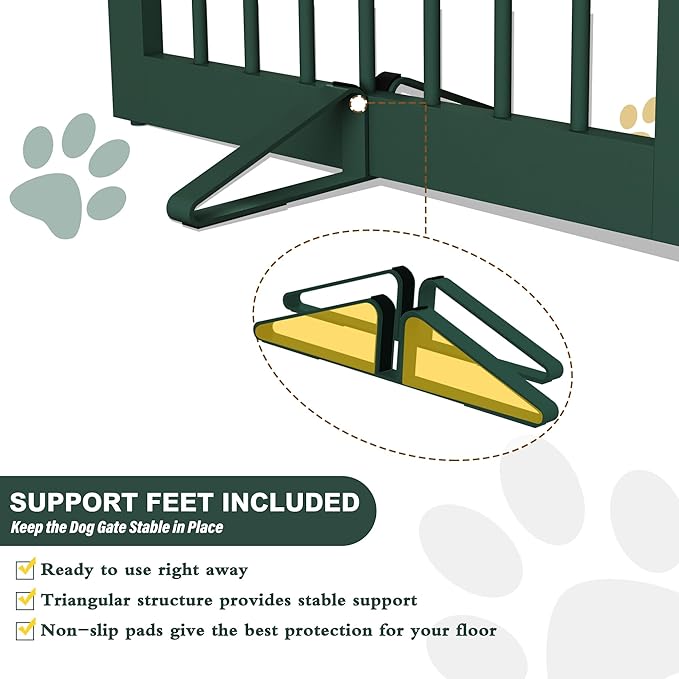 Freestanding Pet Gate for Dogs, Foldable Wooden Dog Gate for House, Indoor Dog Gate for Doorways, Stairs, Step Over Pet Puppy Safety Fence, Support Feet Included,24" Height 3 Panels,Green
