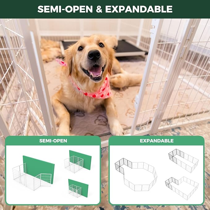 FXW Homeplus Unleashed Indoor Dog Playpen - Stress-Free and Safe Play, Heavy Duty 40 Inch 6 Wire Panels Dog Pen for Medium and Large Dogs, White│Patented