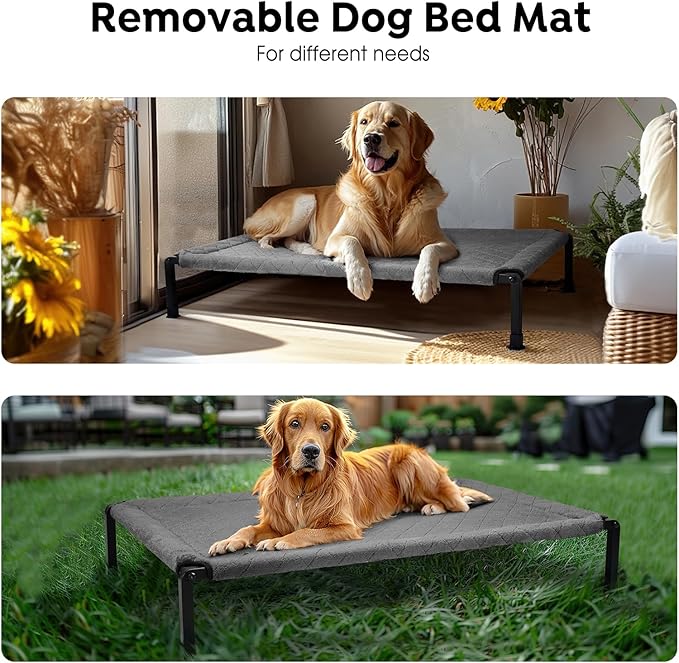 Veehoo Soft Plush Elevated Dog Bed - Raised Pet Bed with Heavy Duty Frame, Non-Slip Silicon Feet, Washable & Breathable Pet Cot, Indoor/Outdoor Use, 41" x 27", Grey, CWC2432A