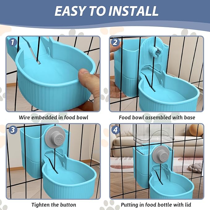 Fhiny Rabbit Food Dispenser, 40oz Large Capacity Hanging Gravity Bunny Feeder for Cage Automatic Guinea Pig Feeding Bowls Pet Food Storage for Guinea Pig Bunny Ferret Chinchilla Cat Puppy