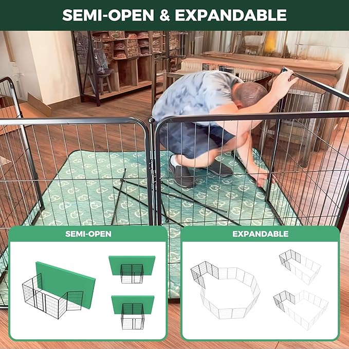 FXW Homeplus Unleashed Indoor Dog Playpen - Stress-Free and Safe Play, Heavy Duty 45 Inch 8 Wire Panels Dog Pen for Large Dogs, Black│Patented