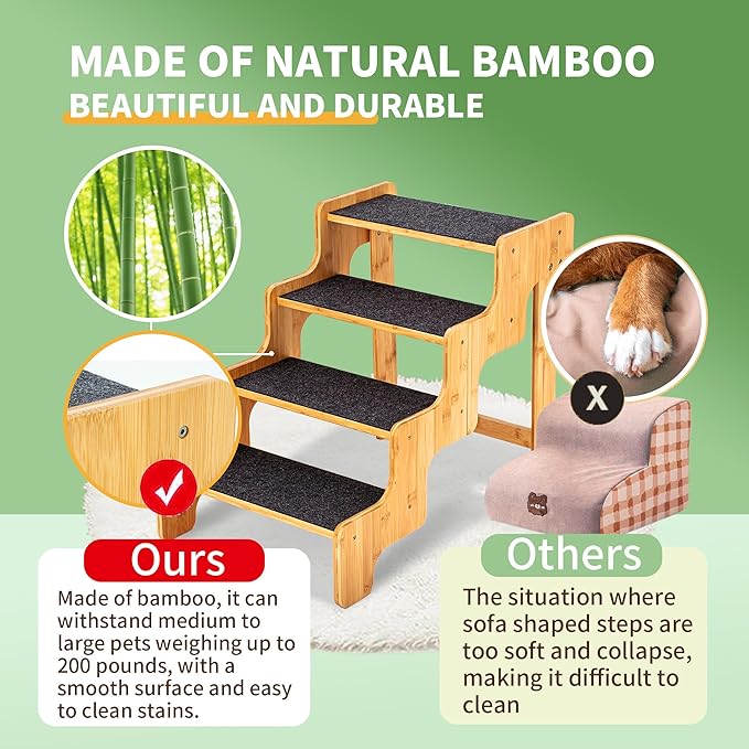 Dog Stairs for Small Dogs,3-Step Bamboo Wooden Dog/Pet/Cat Steps Ramp for Couch Sofa,Bed and Car, Can Support Weighing Up to 160 LB,