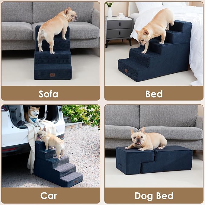 EHEYCIGA Dog Stairs for High Bed 22.5" H, 5-Step Dog Steps for Bed, Pet Steps for Small Dogs and Cats, Non-Slip Balanced Pet Ramp Indoor, Navy Blue