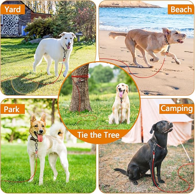 XiaZ Tie Out Cable, 20FT Dogs Leads for Yard, Heavy Duty Dog Tie Out Cable for Large Dogs Up to 250lbs, Durable Dog Runner Tether Line for Yard or Camping