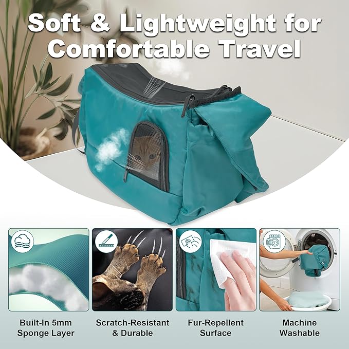 Dog Sling Carrier for Small Pets, Hands-Free Cat Carrier Pouch up to 8.8 lb, Cat Sling with Safety Strap and Pockets, Ideal for Travel and Daily Use, Peacock Blue