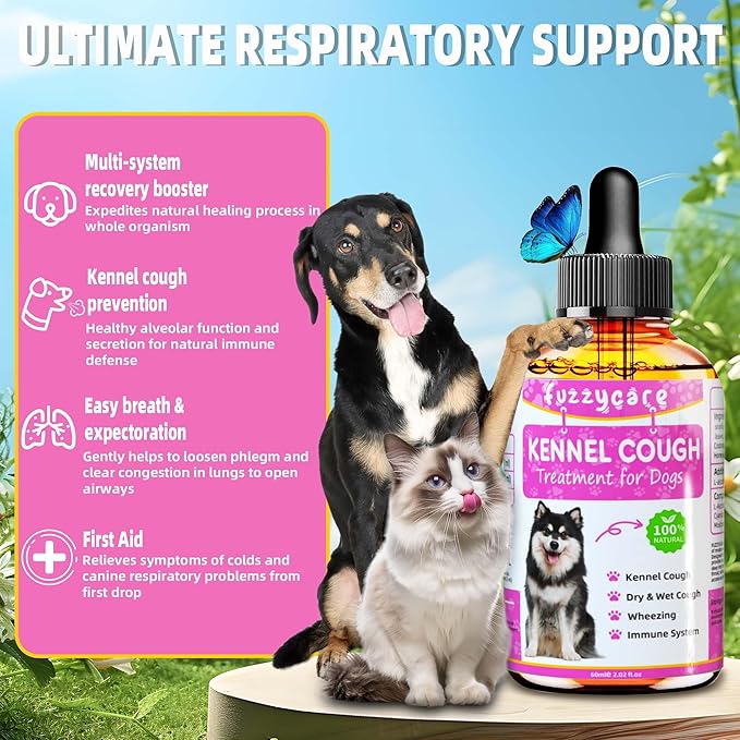 2 Pack Dog Cough Treatment,Natural Kennel Cough Medicine for Dogs,Effective Kennel Cough Treatment and Allergy Relief, Herbal Drops for All Breeds & Sizes, Soothing Dog Cough Medicine