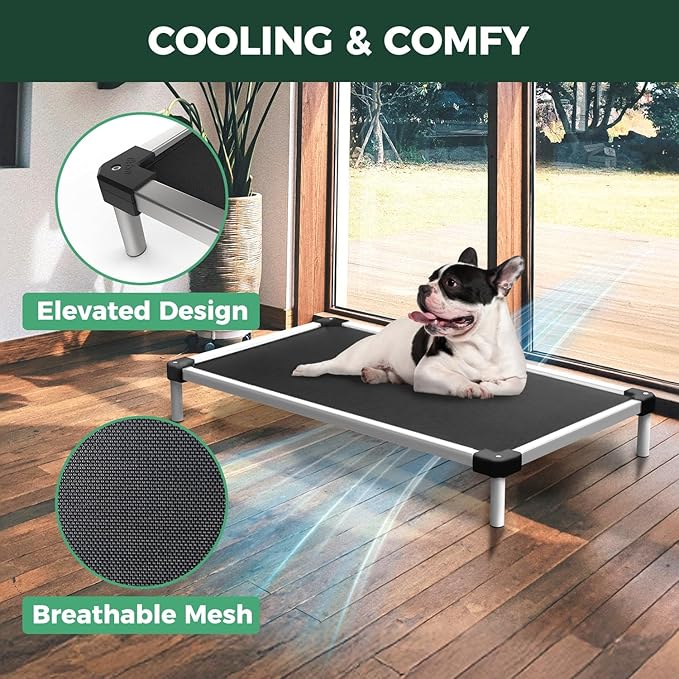 FXW TitanNest Chew-Proof Elevated Dog Bed, Raised Cot for Indoor/Outdoor/Camping Use, Durable & Waterproof Cooling Pet Bed with Exclusive Cover for Extra Large Dogs, 56.0" L x 31.0" W x 7.3" H, Black