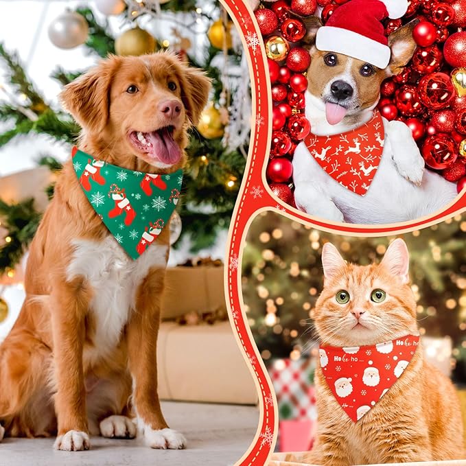 Preboun 100 Pcs Holiday Dog Bandanas Bulk Fall Halloween Christmas Bandanas for Dogs Triangle Kerchief Bib Scarf Set for Pet Party Costume Photo Props Accessories Pet Shops Groomers, 25 Styles