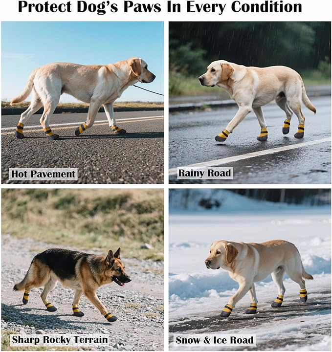 Dog Shoes Lightweight Dog Boots-Breathable Knitted Paw Protector with Adjustable Strap for Hot Pavement, Rain Walking, Hardwood Floors Anti Slip Reduce Noise, Prevent Licking Paws(Yellow,M)