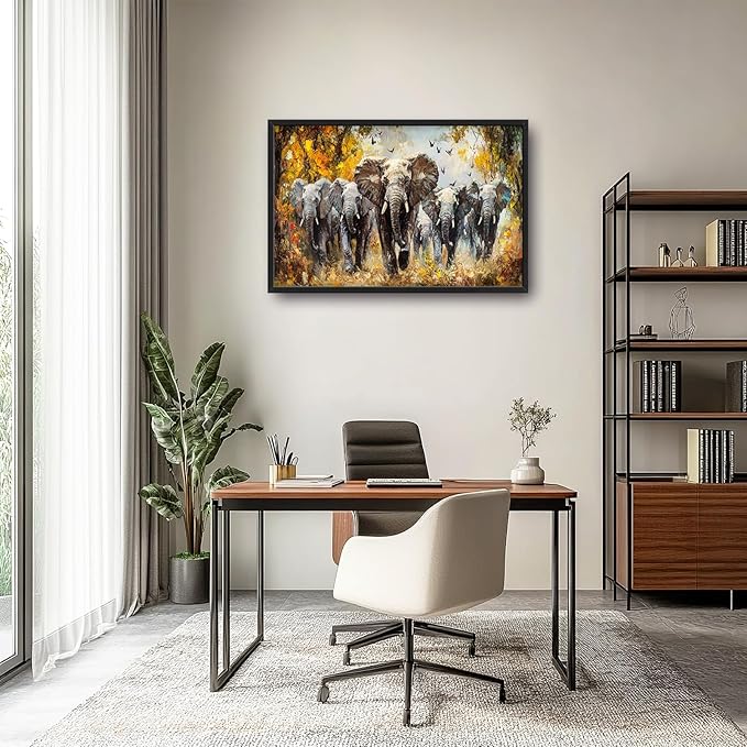 Extra Large Elephant Framed Wall Art for Living Room,Oversized Elephants Wild Animal Pictures Wall Decor,Forest Landscape Canvas Print Painting Modern Artwork Bedroom Office Bathroom 36L" x 24W"