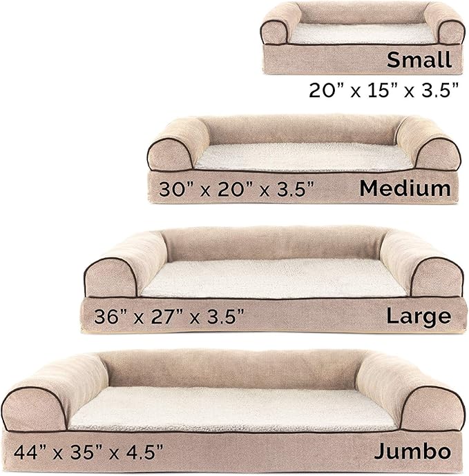 FurHaven Soft, Orthopedic Foam Sofa Dog Bed with Washable & Removable Cover - Sherpa/Chenille - Cream, Dogs Up to 35 lbs - Medium