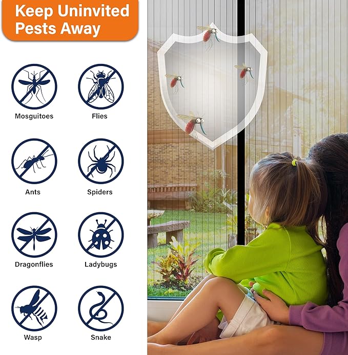 Magnetic Screen Door, Heavy Duty Door Screen Magnetic Closure Keep Bugs Out,Pet & Kid Friendly,Hands Free Door Screen Fit Door Size40 x 96 Inches Black