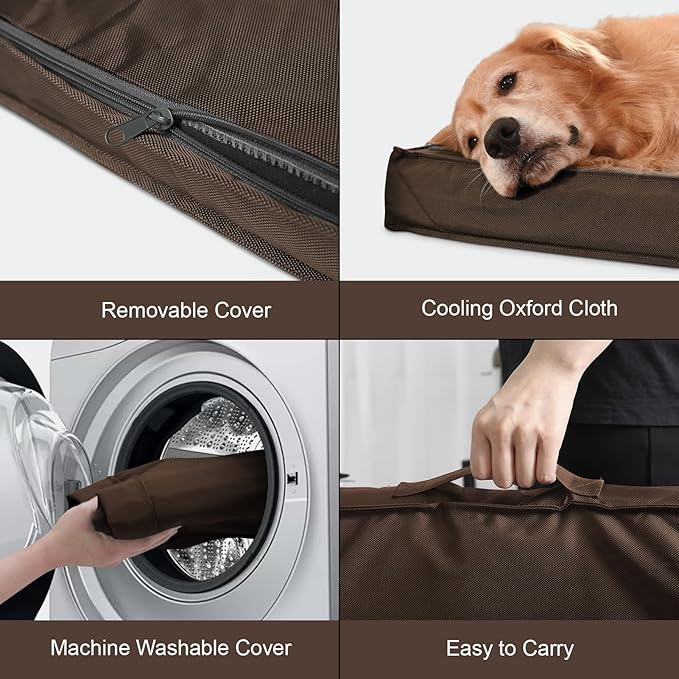 Outdoor Extra Large Dog Bed, Jumbo Waterproof Dog Bed for Large Dogs, Orthopedic Egg Foam Pet Bed Mat with Removable Oxford Cooling Cover, Brown