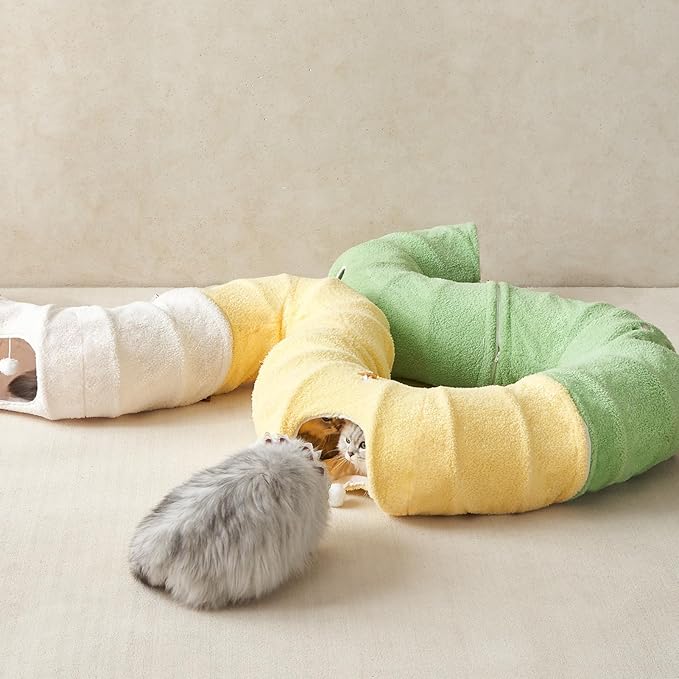 EHEYCIGA Cat Tunnel Bed for Indoor Cats, Cute Cat Donut Toy Tunnel for Small Large Cats with Washable Circle Cushion, Peekaboo Pet Cave Play Tunnel for Kitten, Puppy, Rabbit