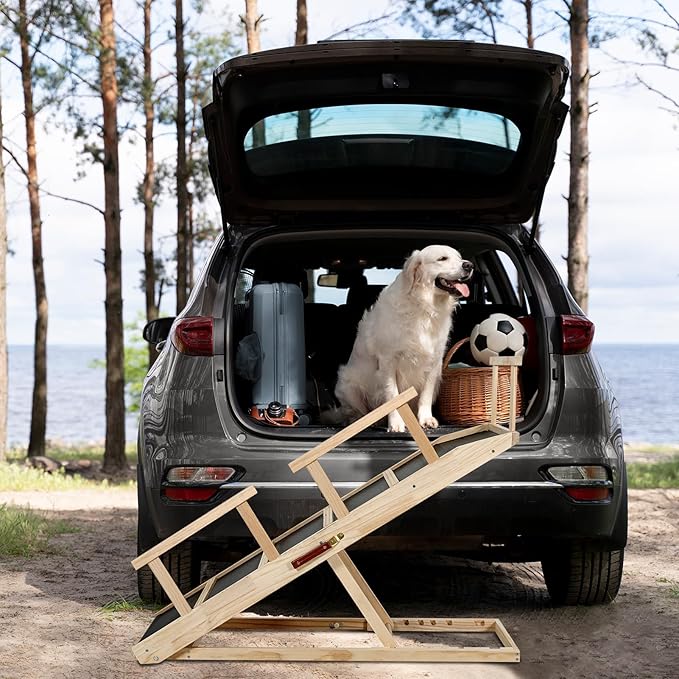 Dog Ramp for Bed PANTAZO Adjustable Ramps for Small Dogs to Get on Bed, Up to 28.5 Inches, 48'' Long,120lbs with Anti-Slip Grip & Safety Rail