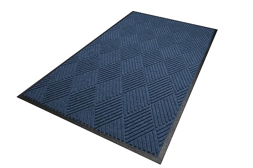 M+A Matting WaterHog Diamond | Commercial-Grade Entrance Mat with Rubber Border – Indoor/Outdoor, Quick Drying, Stain Resistant Door Mat (Navy, 3' x 4')