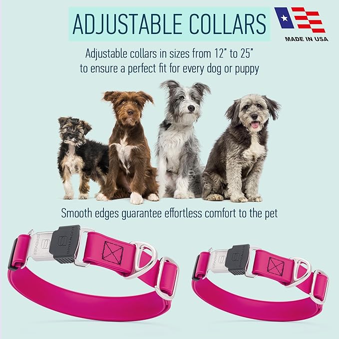 Dogline Biothane Waterproof Dog Collar with Herm Sprenger Black Stainless Steel Quick Release Buckle – Heavy Duty Tactical Durable Collar for Dogs – Comfortable, Safe Pet Collar W3/4" L12-19 Magenta
