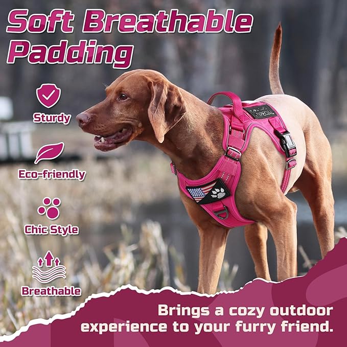 rabbitgoo Tactical Dog Harness for Large Dogs, No Pull Military Service Vest with Handle & Molle, Easy Control for Training Walking, Adjustable Reflective Straps, Rose Red, XL
