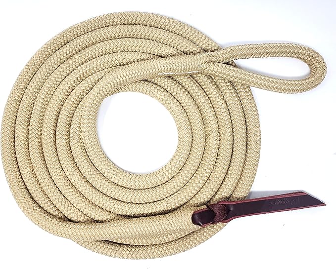 Double Braid Lead Rope with Eye Splice Loop, 12-14FT Lengths (Beige, 12 ft.)