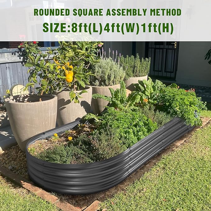 Land Guard 8×4×1 ft Galvanized Raised Garden Bed Kit,Raised Garden Boxes Outdoor, Oval Metal Raised Garden Beds for Vegetables(Grey)………
