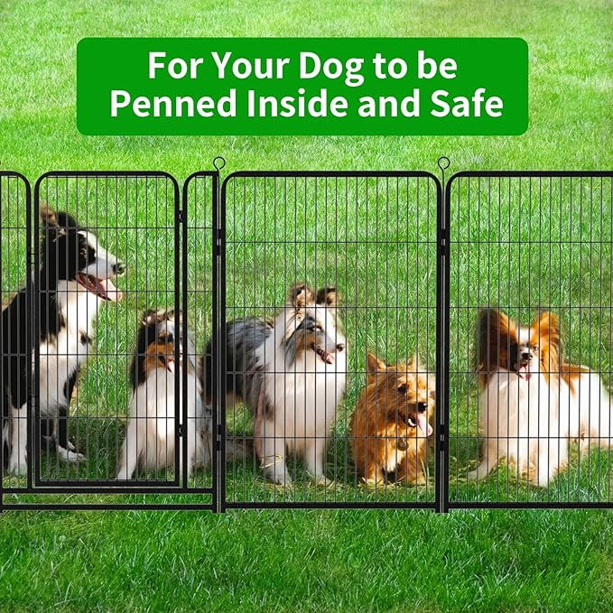Dog Playpen Outdoor Extra Wide 8 Panels Heavy Duty Dog Fence 47" Height Anti-Rust with Doors Portable for RV Camping Yard, Total 21FT, 35 Sq.ft, Snowy Black