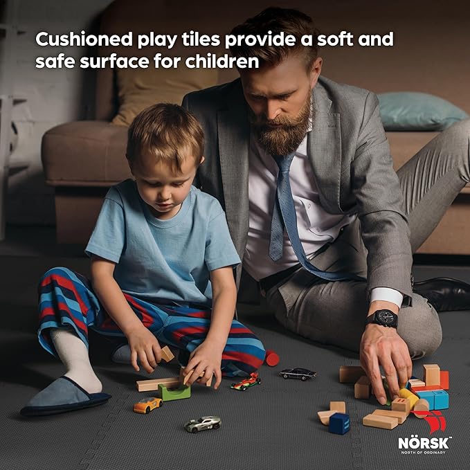 Norsk Multi-Purpose Reversible Floor Mats - EVA Interlocking Foam Tiles (Gray/Black 12 Tiles - 48 sq. Ft. 1/2" Thick)