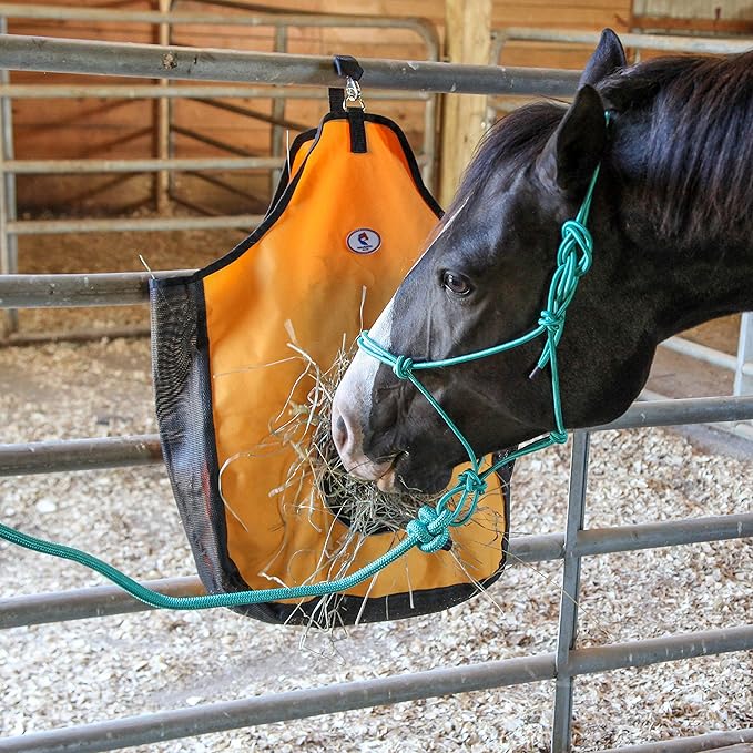 Majestic Ally 1200 D Hay Feeder Tote Bag for Horses, Sheep with Reflective Trim- Reduces Waste - Comes with 36” Hay Net. (Turquoise)