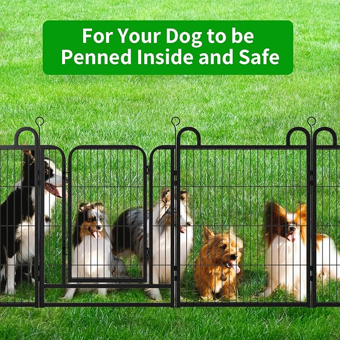 Dog Playpen Outdoor 12 Panels Heavy Duty Dog Fence 32" Height Anti-Rust with Doors Portable for RV Camping Yard, Total 27FT, 58 Sq.ft, Snowy Black