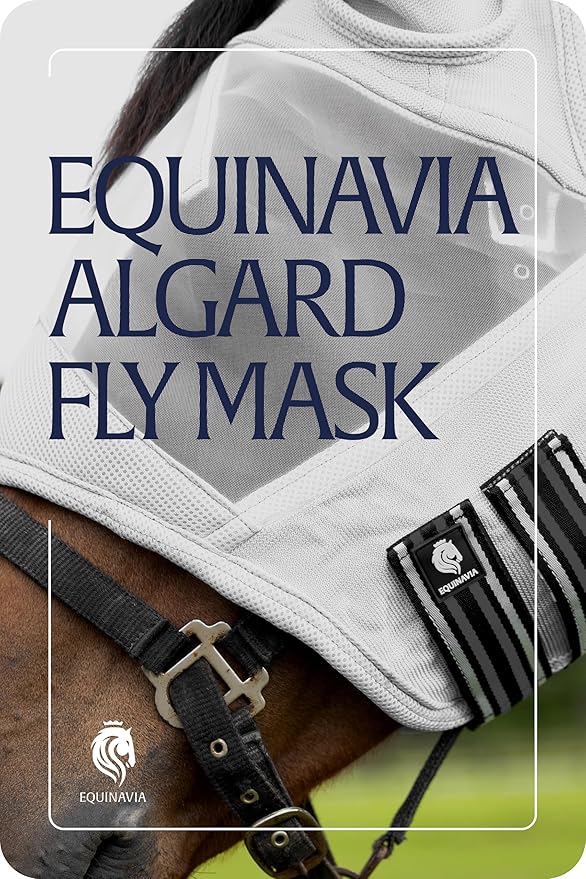 Equinavia Algard Soft Mesh Horse Fly Mask with Ear Protection and 45 UPF Rating | No Eye Irritation & UV Protection - Silver - Pony
