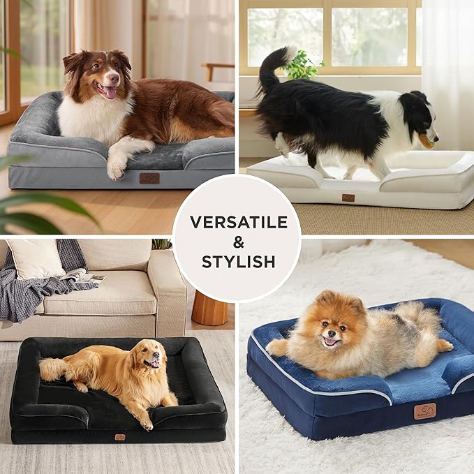 Bedsure Orthopedic Dog Beds Large Sized Dog - Washable Large Dog Cat Bed Waterproof, Comfort Dogs Couch Sofa with Washable Removable Cover, Pet Bed with Nonskid Bottom, Boreal Canopy Green, 35"