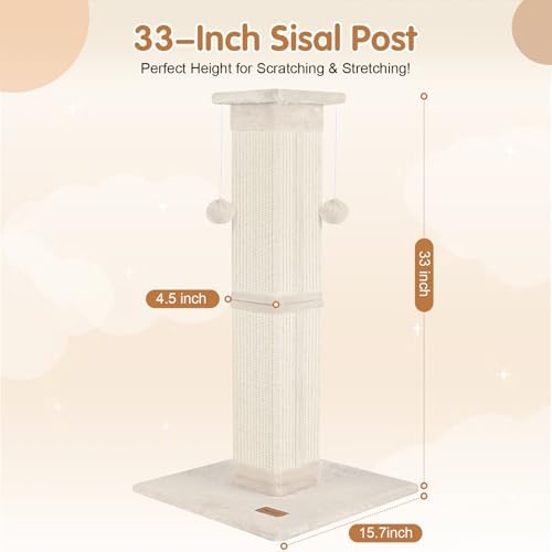 Cat Scratching Post 33 inch for Indoor Cats, High Cat Scratch Post Beige - Image 2