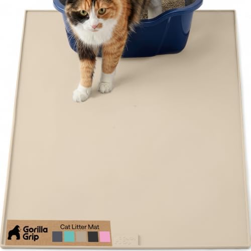 GORILLA GRIP Cat Litter Box Mat, Easy Clean Silicone Mats, 35x23 Beige by GorillaGrip