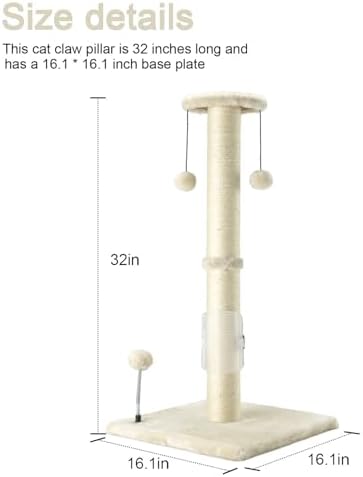 PEEKAB 32" Tall Cat Scratching Post Sisal Rope Scratch Posts - Image 3