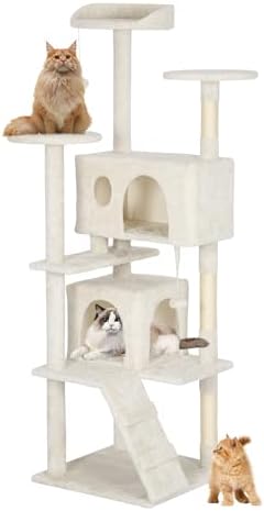 BestPet | 62" Cat Tree Tower | Beige | Sturdy Multi-Level Cat Tree by BestPet