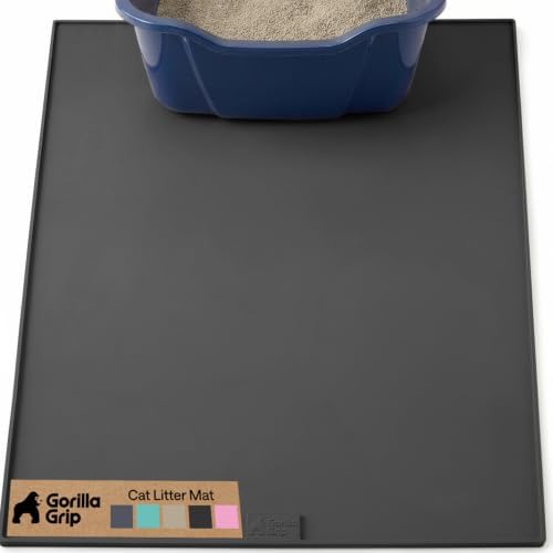 GORILLA GRIP Cat Litter Box Mat, Easy Clean Silicone Mats, 30x24 Black by GorillaGrip