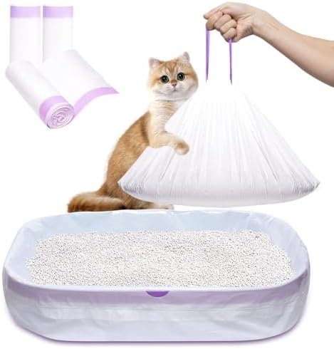 Elzrghs Cat Litter Box Liners Large, 30 Pack Jumbo Drawstring Cat Litter Bags by Elzrghs