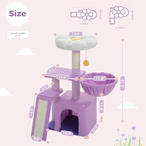 PETEPELA Cactus Cat Tree for Kittens & Small Cats, 32in Cat Tower - Image 5