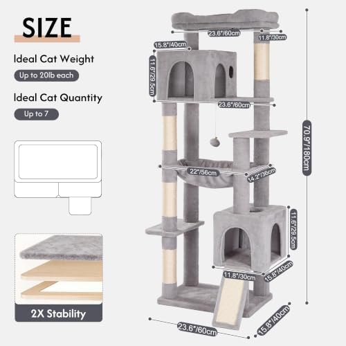 XXL Cat Tree Tower 70”with Oversized Bed, 2 Condos - Image 5