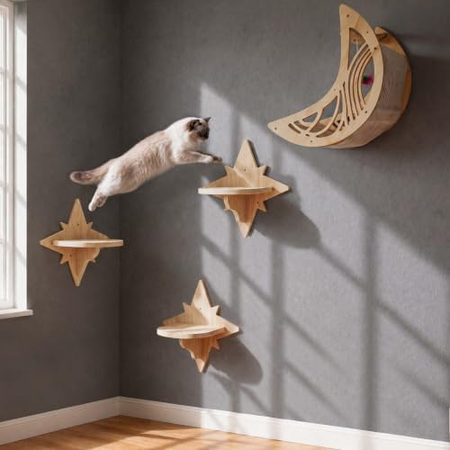 Moon & Star Cat Wall Shelves, Modern Cat Wall Furniture - Image 3