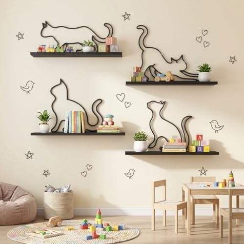 Sieral 4 Pcs Cat Wall Shelf Metal Cat Wall Decor Bookshelf by Sieral