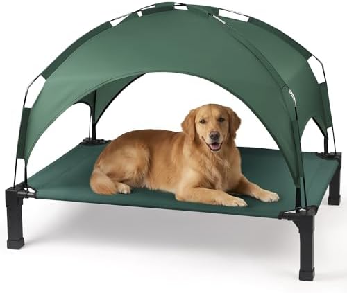Elevated Dog Bed with Removable Canopy, Sun Protection Shade Tent Dog Cot by Heeyoo