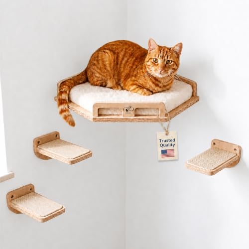 Cat Wall Shelves, Solid Wood Corner Bed, 3 Steps by CUBHUG