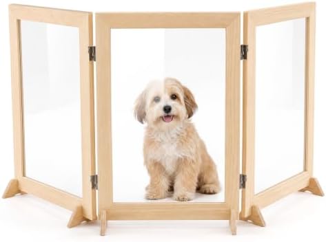 Wood Clear Dog Gate, Free Standing Pet Gates by UFLJPKS