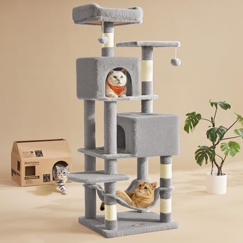 Feandrea Cat Tree, 59.5-Inch Tall Cat Tower, Light Gray by FeandreabySONGMICSHOME