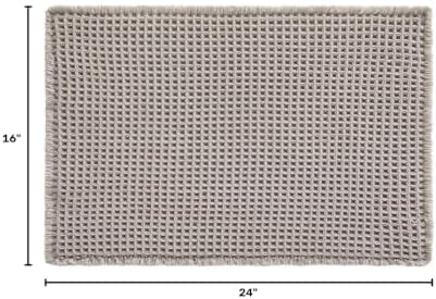 TYUU Waffle Bath Mat, Small Boho Bathroom Rugs Non Slip 24x16 Light Grey - Image 2