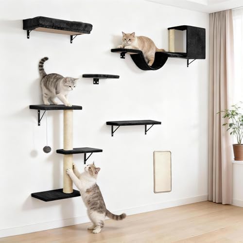 Cat Wall Shelves, Stable & Safe 6 in 1 Cat Furniture Set Black, by Unknown