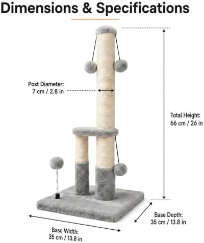 Dimaka Tall Cat Scratching Post, Double Lower Posts Extra Stable Cat Post Tree - Image 2