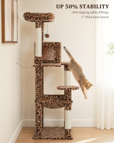 MUTTROS Leopard Cat Tree, 56.3" Cat Tower - Image 6
