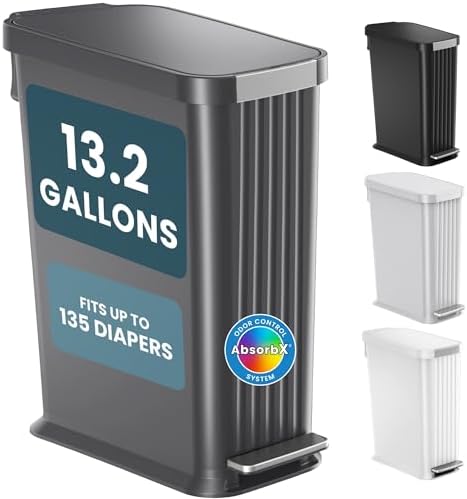 Patented 13 Gallon STEP Diaper Pail – Fits Kitchen Bags, Odor Filter Baby Trash by Unknown