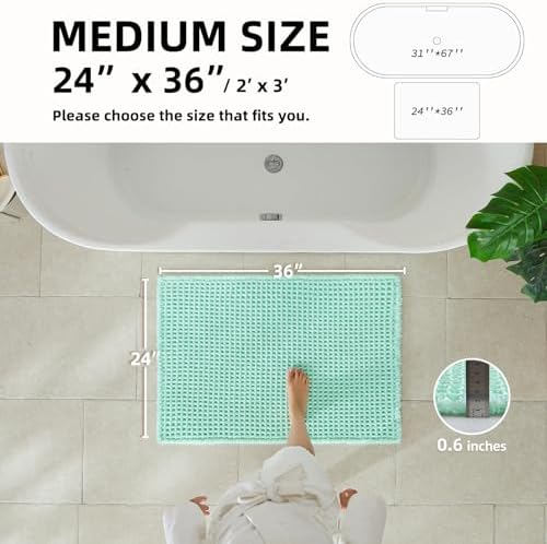 TYUU Waffle Bath Mat, Boho Bathroom Rugs Non Slip, 36x24 Aqua Blue - Image 2